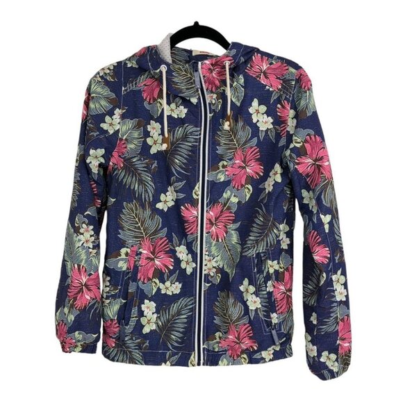 Bench floral navy windbreaker hooded full zip jacket size L (fits  like small) - Picture 14 of 14